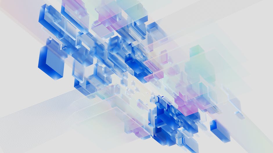 Abstract 3D render of blue and pink digital blocks. Perfect for technology-themed content
